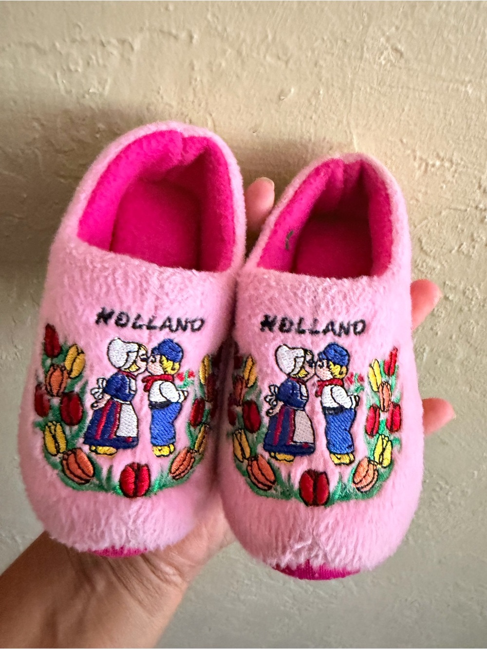 Kids Pink Holland Embroidered Slippers